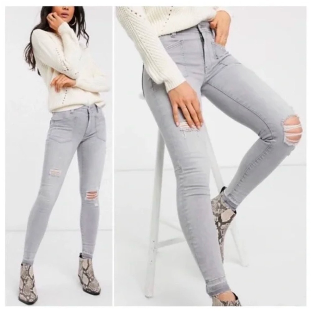 Free People WE THE FREE Grey Distressed Paint Splatter Skinny Jeans sz 25 NEW - Picture 12 of 16